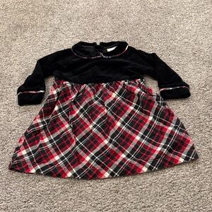 Hanna Andersson Girls Black Velvet Dress with Red Plaid Trim 18-24 months
